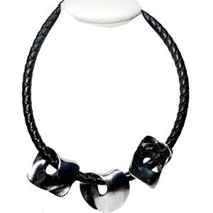 Chicos Necklace Silver Tone Abstract Pendants 14" Biker